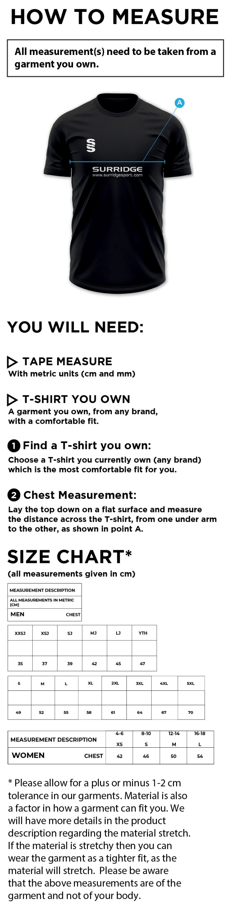 Salford University SU - Rugby Union Shirt - Size Guide