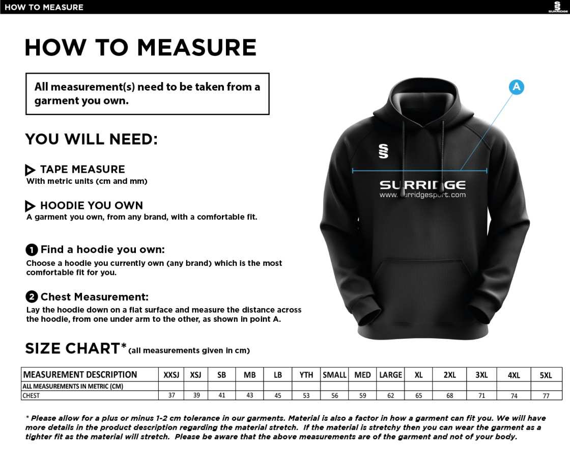 University of Salford - School of Health - Fuse Hoody - Unisex Fit - Size Guide