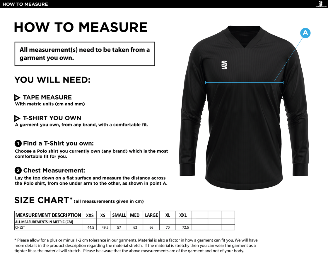 Salford University SU - Hockey Smock - Size Guide