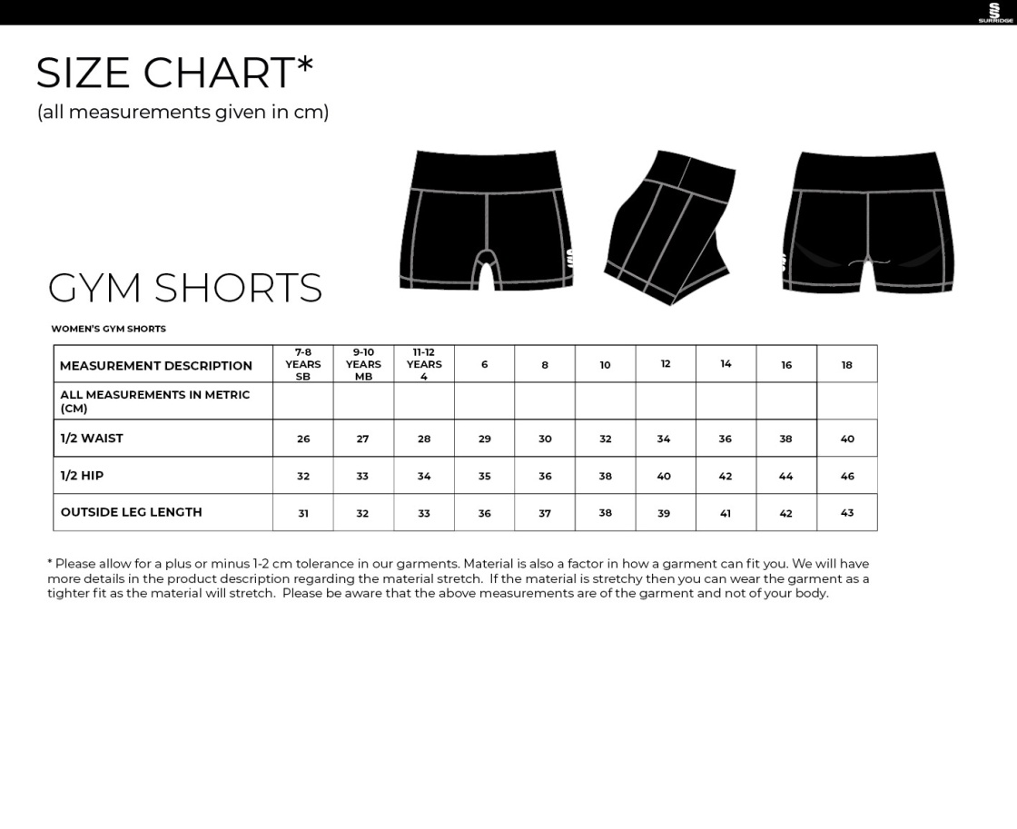 Salford University SU - High Waisted Gym Short - Women's Fit - Size Guide