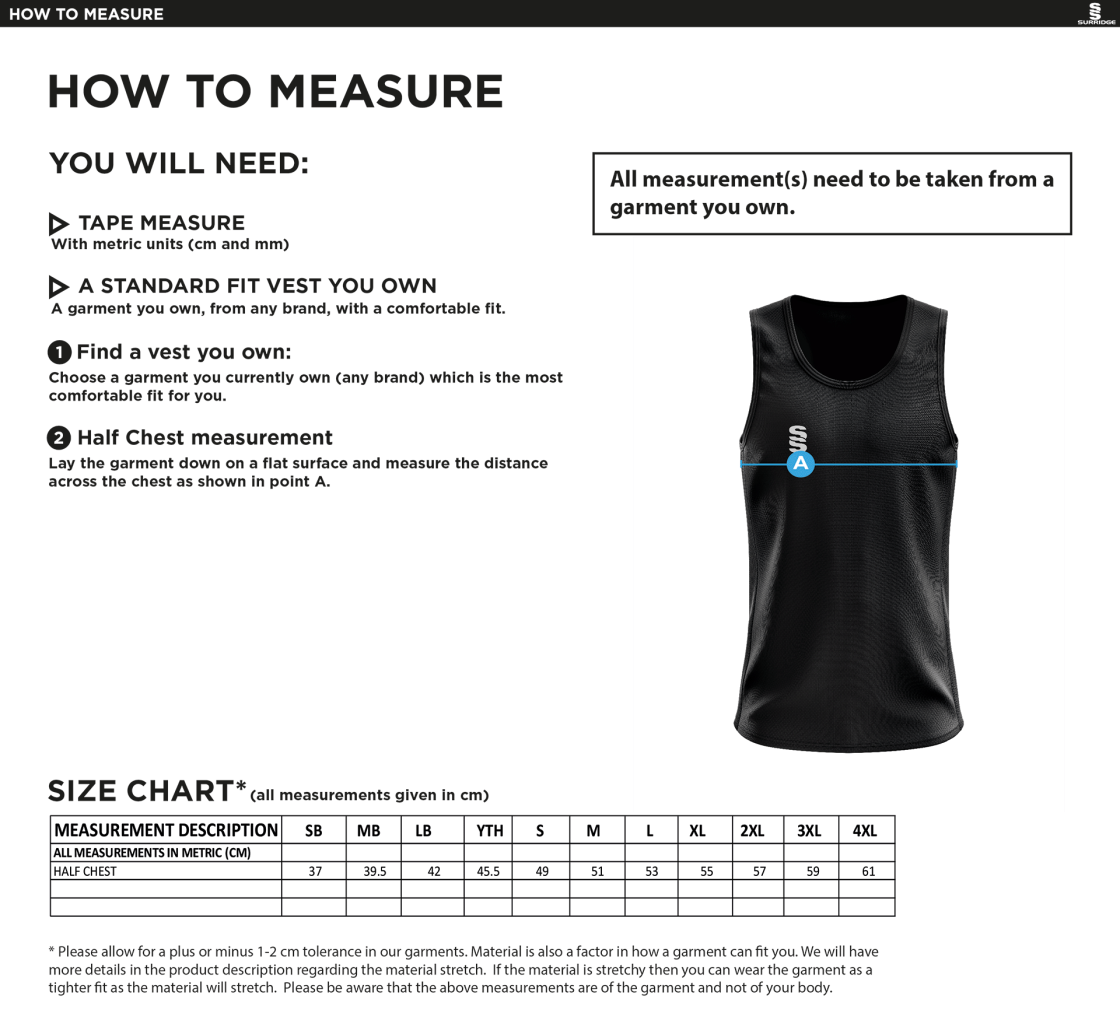 Salford University SU - Athletics Vest - Size Guide