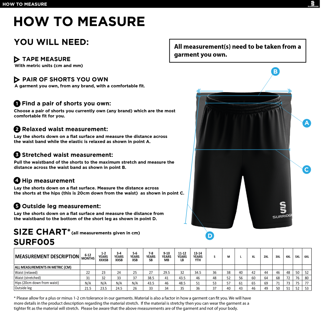 Salford University - Match Short - Unisex Fit - Size Guide