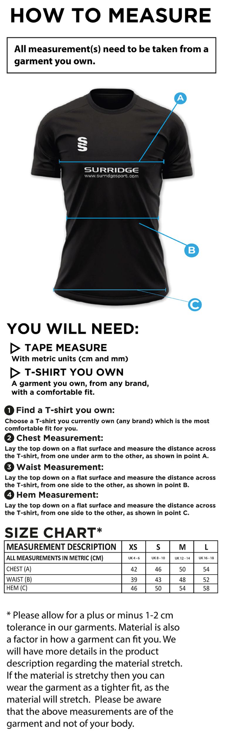University of Salford - School of Health - Impact T-Shirt - Women's Fit - Size Guide