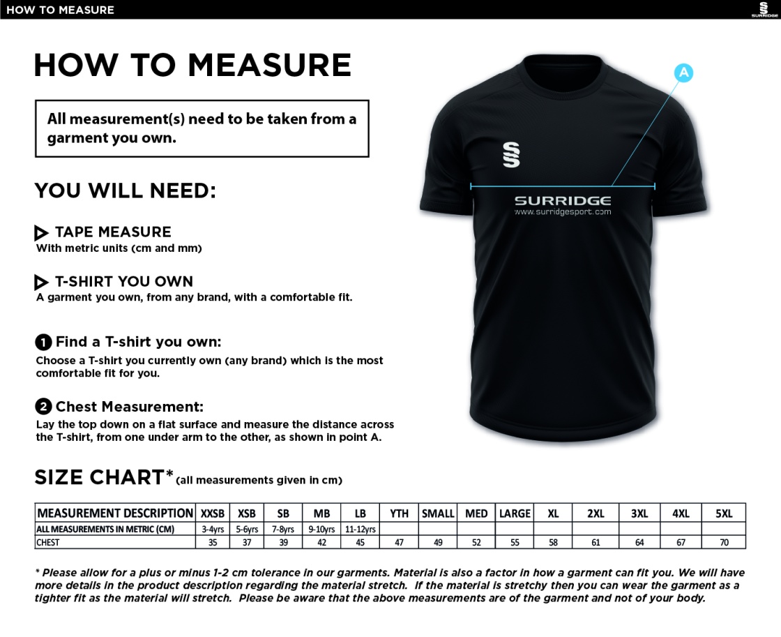 University of Salford - School of Health - Dual Training Vest - Unisex Fit - Size Guide
