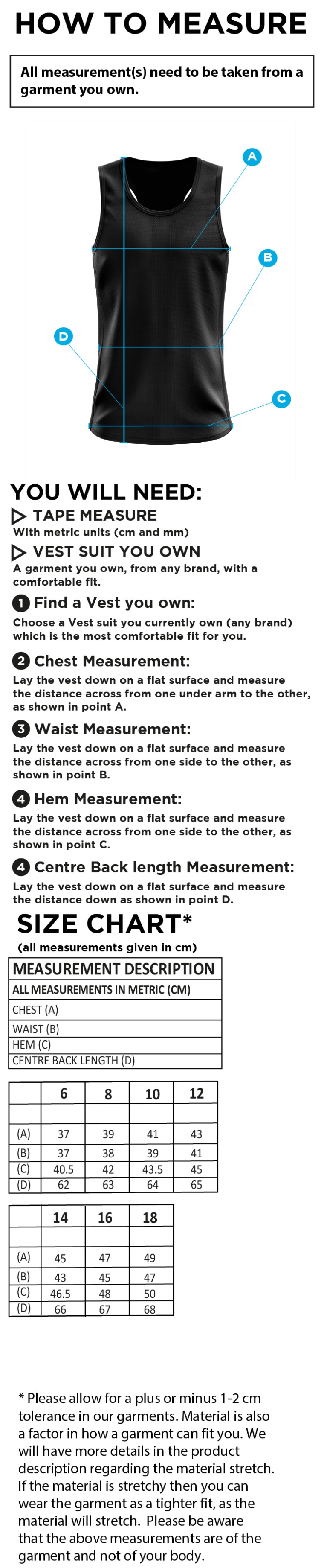 Salford University SU - Athletics Vest - Women's Fit - Size Guide