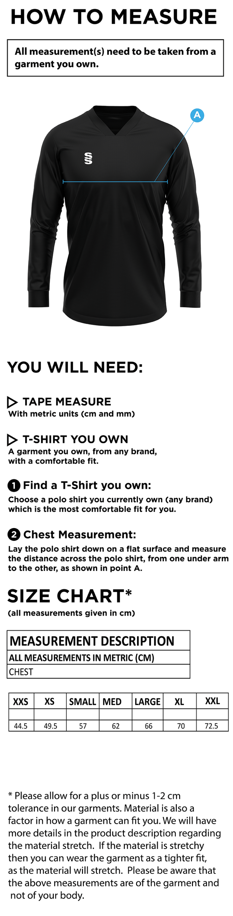 Salford University SU - Hockey Smock - Size Guide