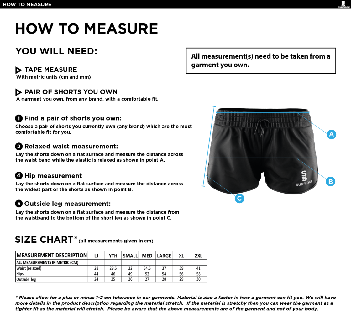 University of Salford - School of Health - Dual Active Short - Women's Fit - Size Guide