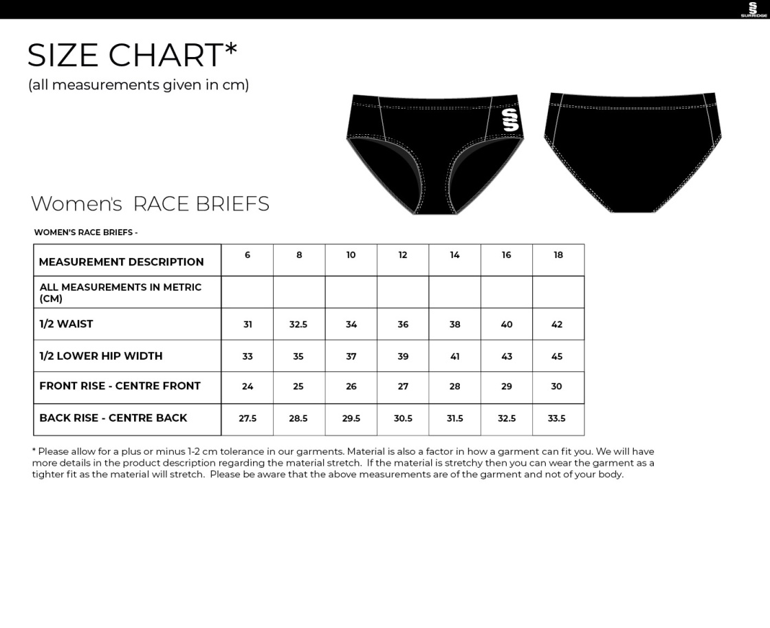 Salford University SU - Running Brief - Women's Fit - Size Guide