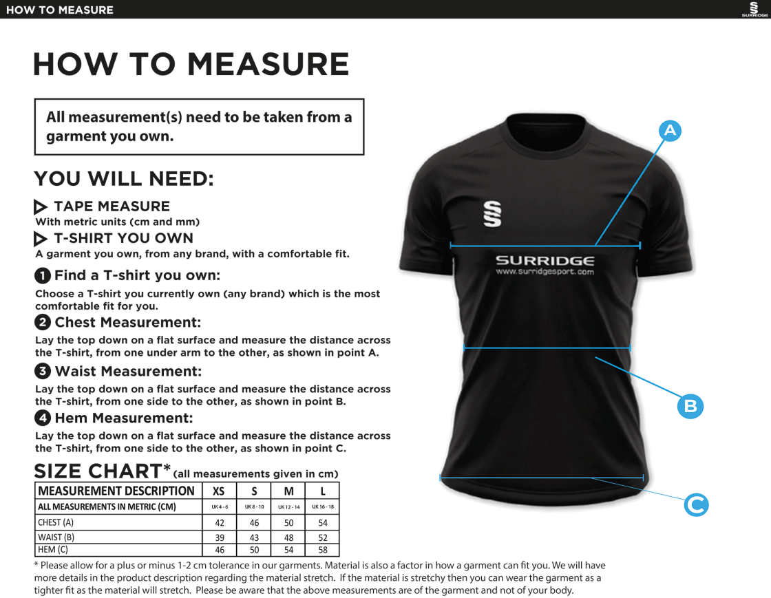 University of Salford - School of Health - Impact T-Shirt - Women's Fit - Size Guide