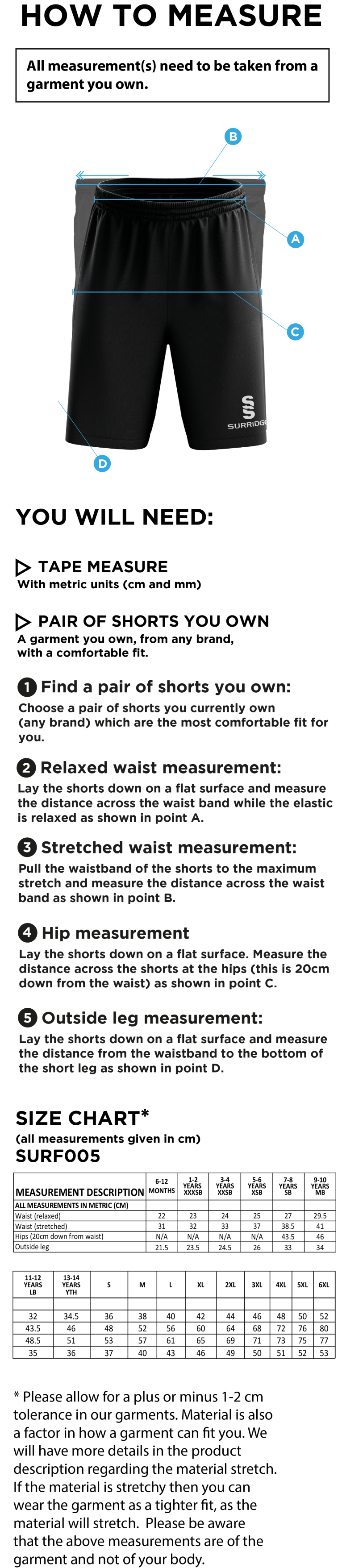 Salford University - Match Short - Unisex Fit - Size Guide