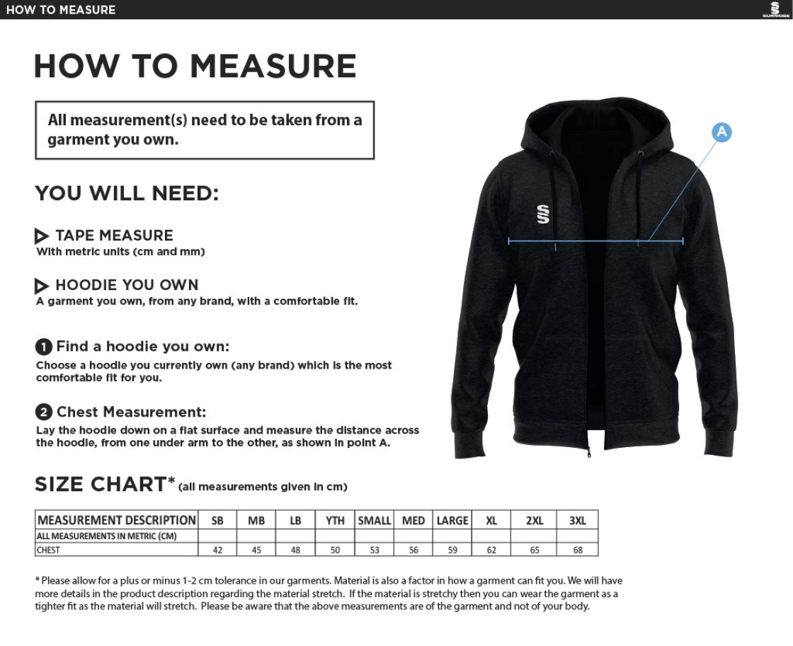 University of Salford - School of Health - Dual Full Zip Hoody - Unisex Fit - Size Guide