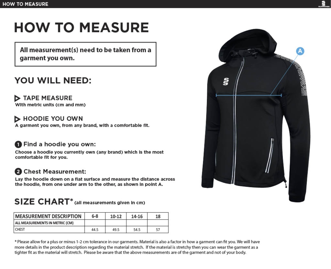 University of Salford - School of Health - Dual Full Zip Hoody - Women's Fit - Size Guide