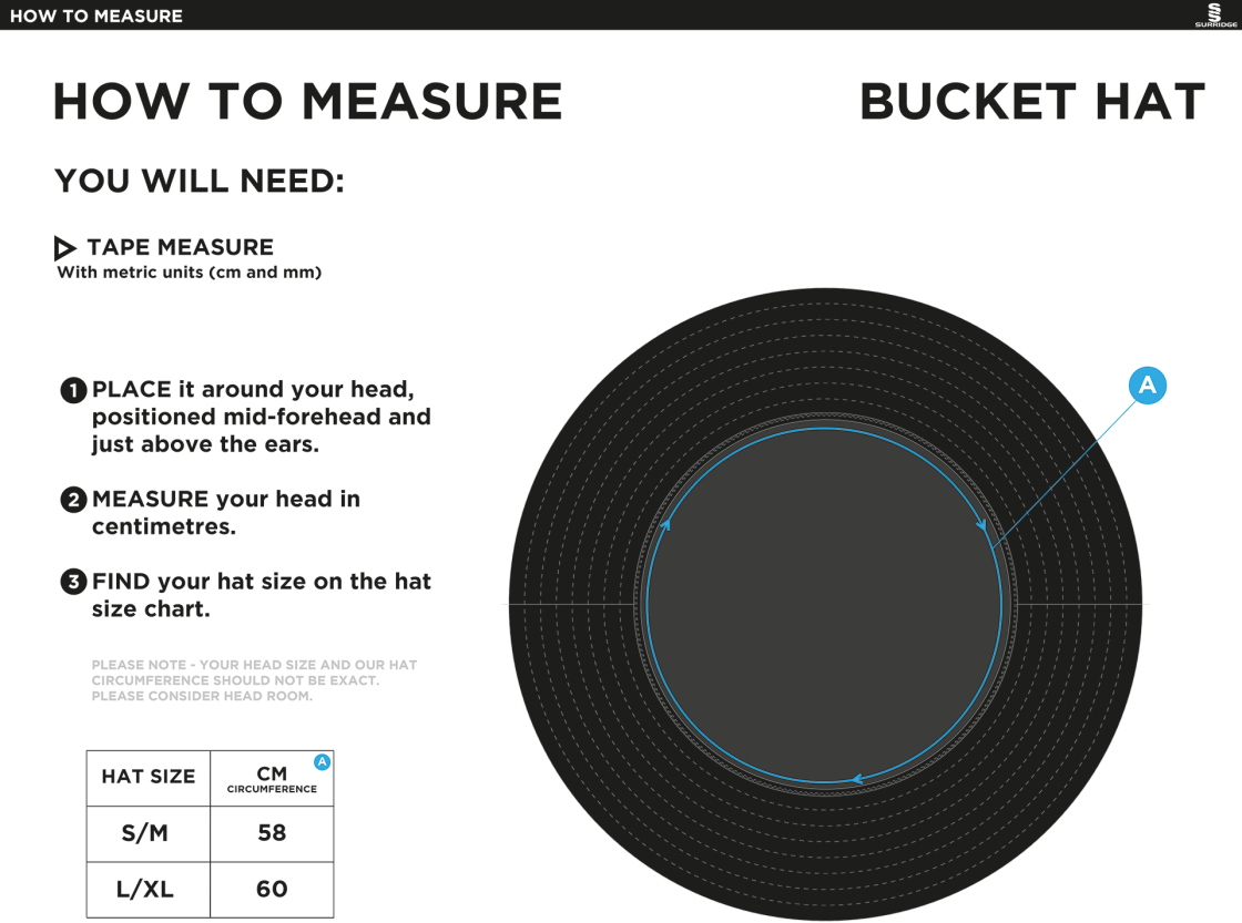 Salford University SU - Dual Bucket Hat - Size Guide